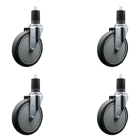 Service Caster 6'' Thermoplastic Rubber Wheel Swivel 1-5/8'' Expanding Stem Caster Set, 4PK SCC-EX20S614-TPRB-158-4